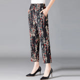 XL-8XL Plus Size Women Harem Pants Casual Elastic High Waist Pants Print Middle Aged Women Loose Straight Pants Mom Trousers