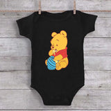 Cute Winnie the Pooh Bear Cartoon Toddler Jumpsuit Baby Girl Boy Black Cotton Clothes Kawaii Summer Newborn Baby Romper