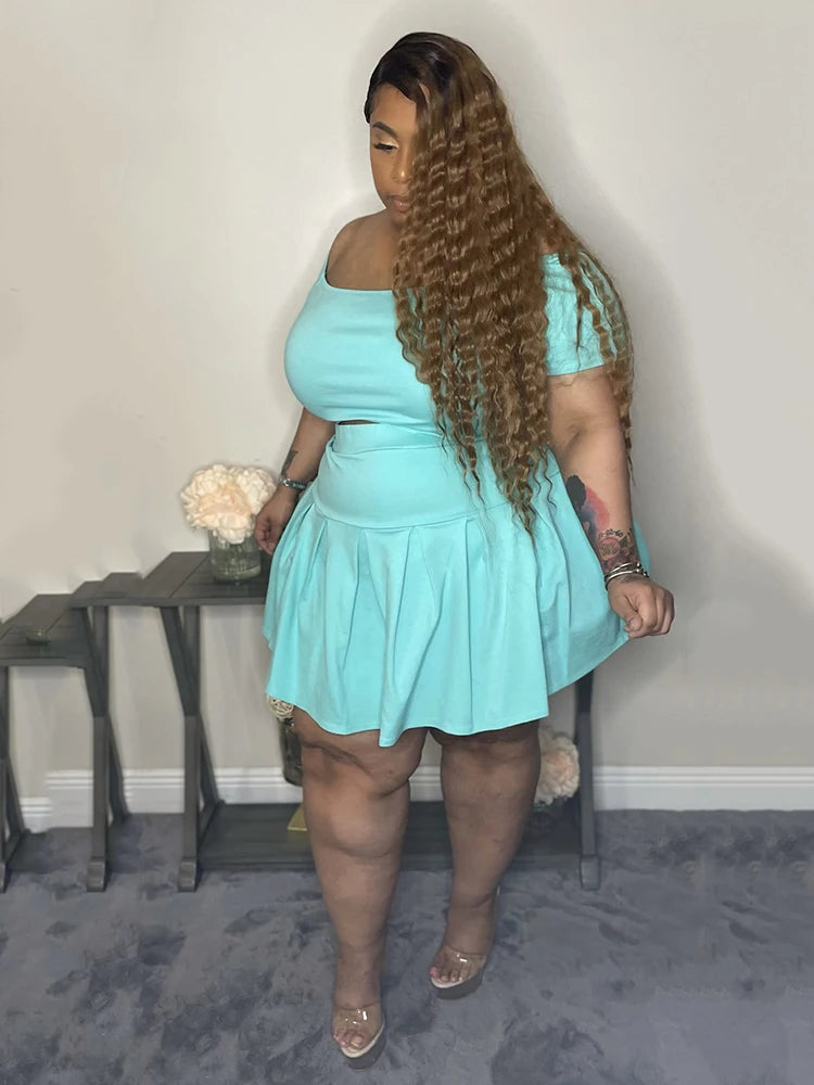 5xl Plus Size Women Clothing Wholesale Summer Outfits Crop Tops and Pleated Skirt Tracksuit Sweet Dress Suits Dropshipping