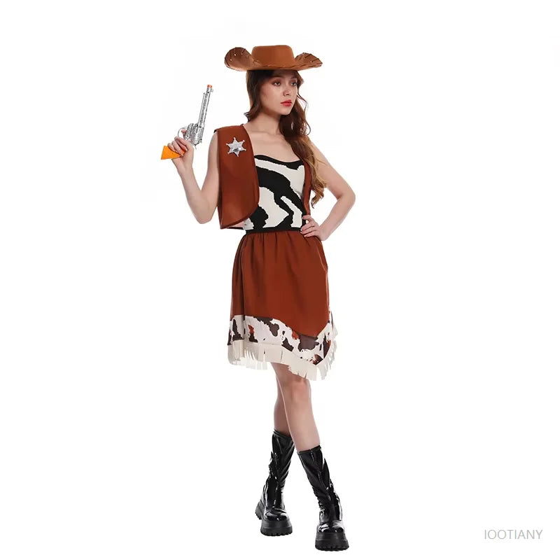 Women Cowboy Dress Western Cosgirl Costumes Adult Fancy Dress Up Carnival Masquerade Cosplay Party Outfits