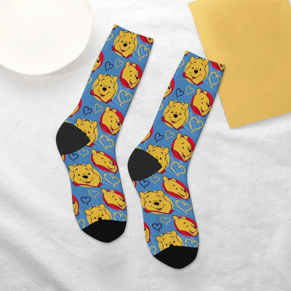 Novelty funny Winnie the Pooh print compression socks men's socks Harajuku retro soft and comfortable happy crazy party gift