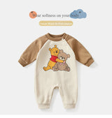 MINISO Winnie the Pooh Baby Color Matching Spring Newborn Climbing Clothes Long Sleeve Soft Cotton Kawaii Bodysuit 0-1 Years