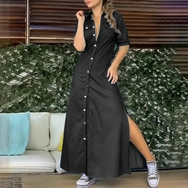 0XL-5XL Plus Size New Women's Denim Dress Solid Color Oversized Dress Elegant Party Dress for Women Plus Size Women Clothing