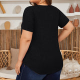 5XL Plus Size Woman Clothing Solid Color Short Sleeve T-shirt Elegant Pleated Square Neck Casual Tees Large Size Ladies Tops