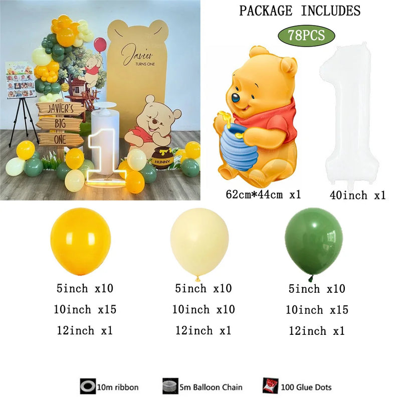 78pcs Cartoon Winnie the Pooh Bee Jar Foil Balloons Winnie The Pooh Theme Kids Birthday Party Decora Baby Shower Supplies Toys