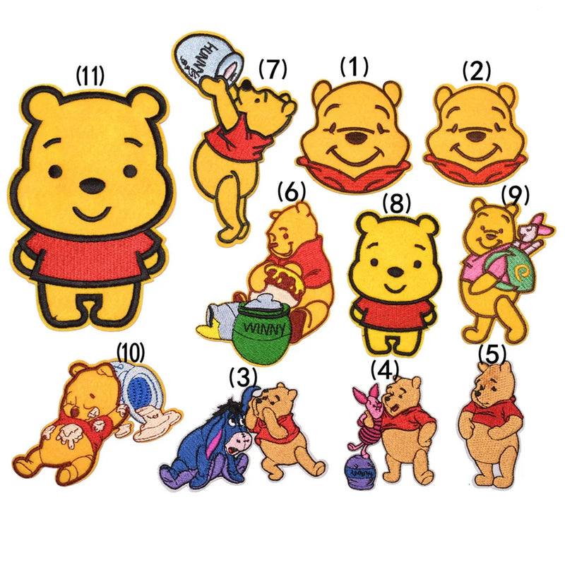 Cartoon Cute Bear Winnie the Pooh Patch For DIY Sew on Child Clothe Ironing Patches Jeans Embroidered Applique Wholesale