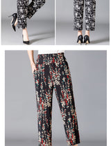 XL-8XL Plus Size Women Harem Pants Casual Elastic High Waist Pants Print Middle Aged Women Loose Straight Pants Mom Trousers