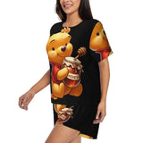 Custom Winnie The Pooh Pajama Sets Womens 2 Piece Short Sleeve Pjs Shorts Sleepwear
