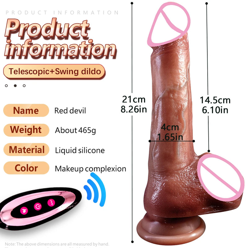 10.6in Long Realistic dildo Black vibrator penis telescopic Swing Heating silicone dildo remote control Dildo Vibrator for women