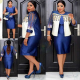 4XL 5XL Africa Plus Size Women Dress 2 Piece suit Spring Autumn New Round Neck 3/4 Sleeve Pleated Dress Large Size Clothes