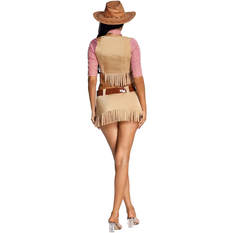 Sexy Women Cowgirl Costume Adult Party dress Crop Top Tassel Skrit Halloween American Western Cosplay Outfit