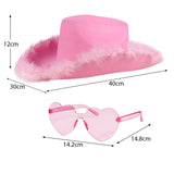 Pink Cowgirl Costume SET for Women Girl:cowboy Hat with Feathers,Space Skirt,HEART-SHAPED GLASSES, halloween accessories