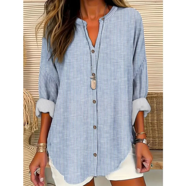 Plus Size 1XL-5XL New Women's Blouses Vintage Casual Fashion Button Striped Long-sleeved Formal Office Shirts Top Women Clothing