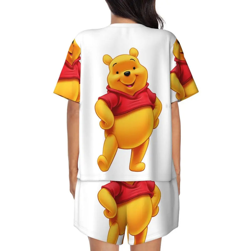 Custom Winnie The Pooh Pajama Sets Womens 2 Piece Short Sleeve Pjs Shorts Sleepwear