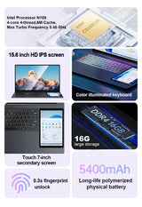 CRELANDER X15 Dual Screen Laptop 15.6" IPS+7" Touch Screen 16G DDR4 2TB SSD Intel N100 Processor Windows11 Notebook Computer
