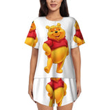 Custom Winnie The Pooh Pajama Sets Womens 2 Piece Short Sleeve Pjs Shorts Sleepwear