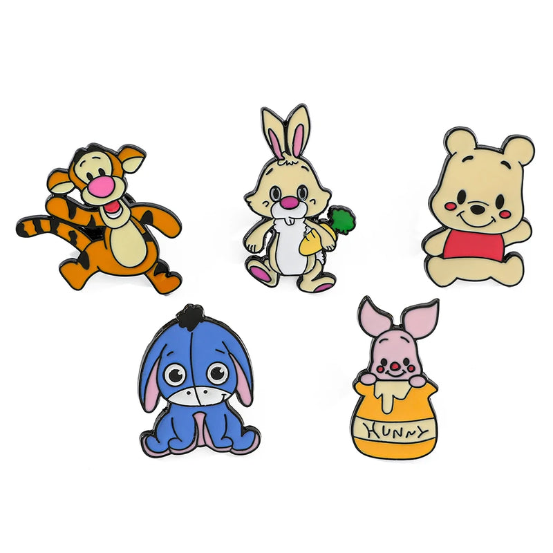 5 Pcs Cute cartoon soft Winnie the Pooh Brooch Winnie the Pooh and Tigger Metal Badges Bunny pin accessories