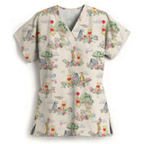 Winnie The Pooh Clinic Hospital Nurse Workwear Teeth 3D Printing T-shirt Women's V-neck Pocket Medical Clothing Nursing Top Work
