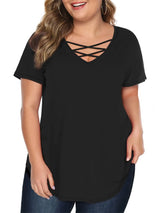 Plus Size 1XL-5XL Women Fashion Solid Ribbed T-Shirt Ladies Casual  V Neck Long Sleeve T-Shirt Women's Plus Size Clothing
