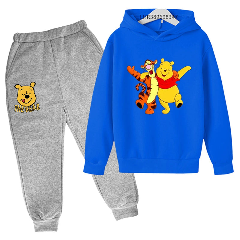 Children Hoodie Winnie the Pooh Cartoon Print Kids Set Sweatshirt +Pants Boys Girls Toddler age 3-12 Girls Clothes Pullover