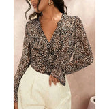 Plus Size 1XL-5XL Women's Casual V-Neck Floral Printed Button Leopard Shirt  Fashion Women's Clothing Office Lady Blouse
