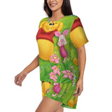 Custom Winnie The Pooh Pajama Sets Womens 2 Piece Short Sleeve Pjs Shorts Sleepwear
