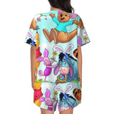 Custom Winnie The Pooh Pajama Sets Womens 2 Piece Short Sleeve Pjs Shorts Sleepwear