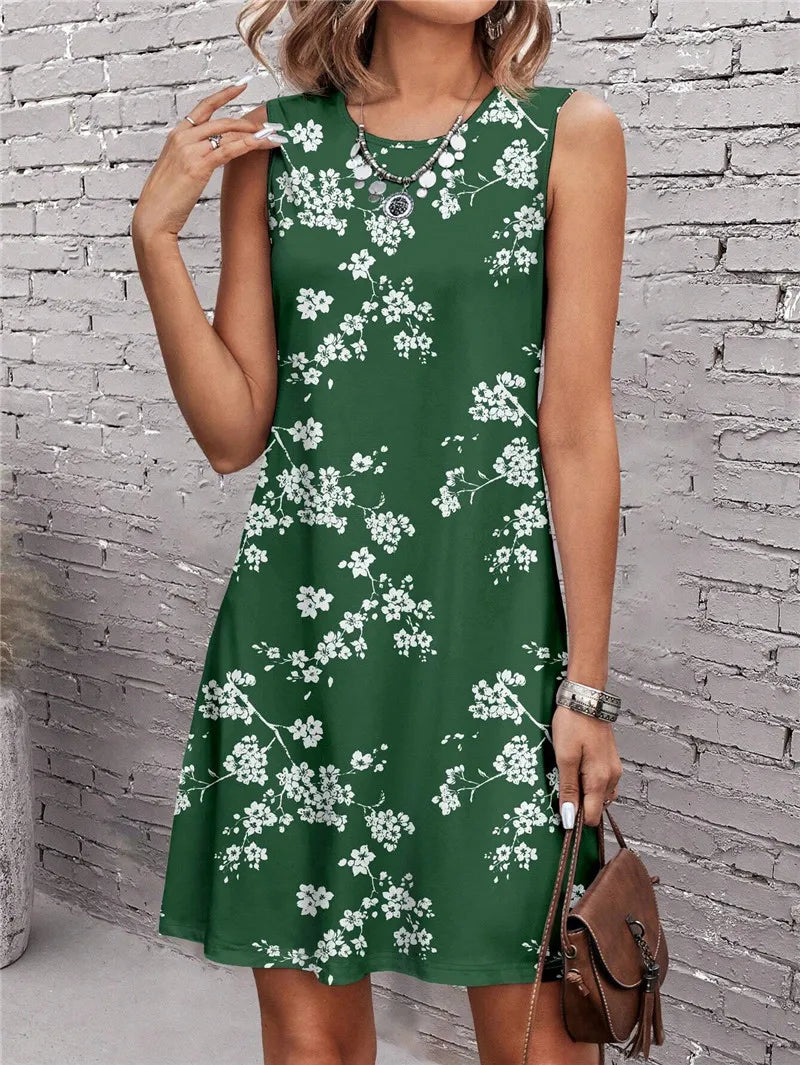 3XL Large Size Women Clothing Floral Street Mini Dresses Summer Sleeveless 3d Printing Ladies Casual Dress