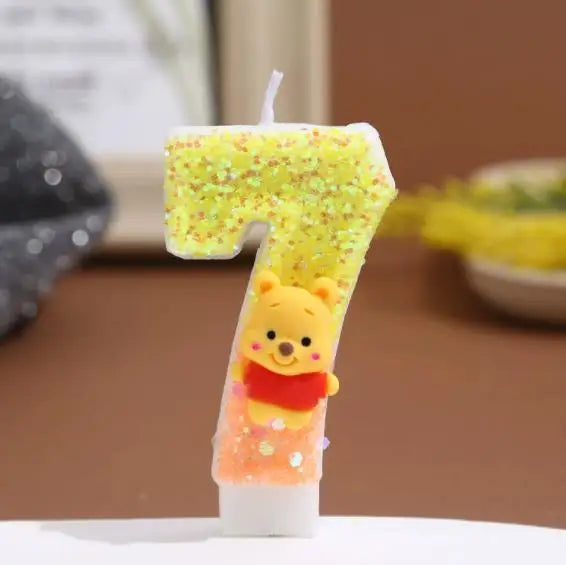 Winnie the Pooh Baby Candle Happy Birthday Number 0-9 Candles Cartoon Cake Cupcake Topper Party Decoration Supplies DIY Gifts