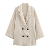 2024 Autumn Women Casual Blazer Coat Pants Set Long Sleeve Double Breasted Blazer + Wide Leg Trousers Lady Office Outfit