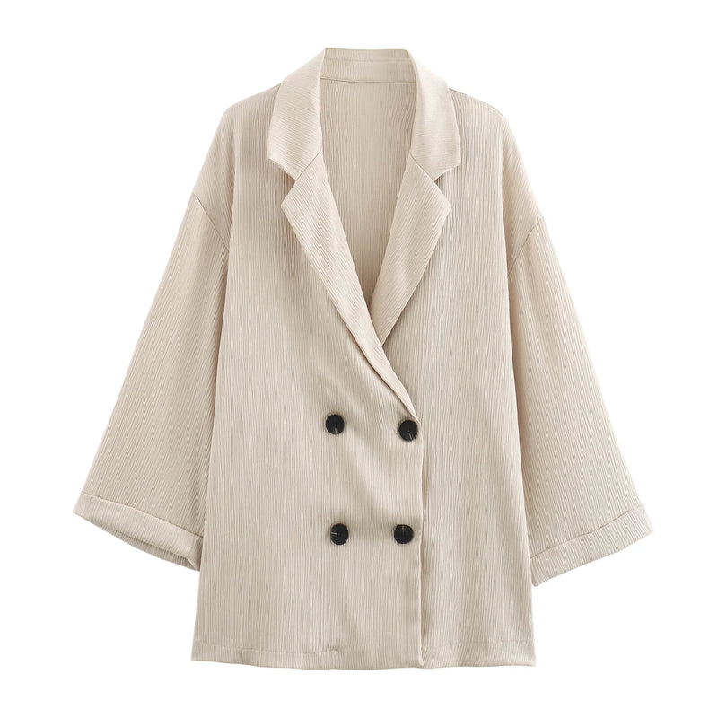 2024 Autumn Women Casual Blazer Coat Pants Set Long Sleeve Double Breasted Blazer + Wide Leg Trousers Lady Office Outfit