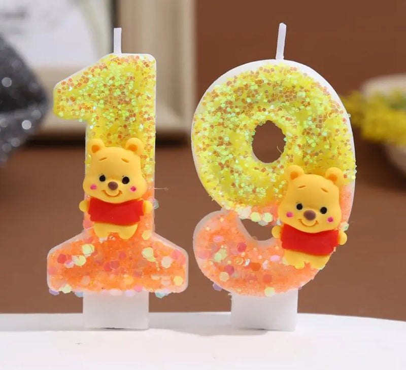 Winnie the Pooh Baby Candle Happy Birthday Number 0-9 Candles Cartoon Cake Cupcake Topper Party Decoration Supplies DIY Gifts