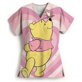 Winnie The Pooh Heart Nurse Uniform Print Tops V-Neck Pocket Medical Uniforms Nursing Scrubs Tops Working Clothes Uniforme Enfer