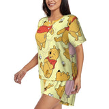 Custom Winnie The Pooh Pajama Sets Womens 2 Piece Short Sleeve Pjs Shorts Sleepwear