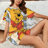 Custom Winnie The Pooh Pajama Sets Womens 2 Piece Short Sleeve Pjs Shorts Sleepwear