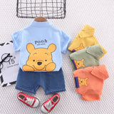 Baby Boy Clothes Winnie the Pooh Short sleeve Shirt +Denim 2pcs gentleman Clothes Toddler boys Clothing Sets