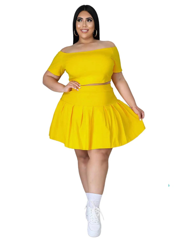5xl Plus Size Women Clothing Wholesale Summer Outfits Crop Tops and Pleated Skirt Tracksuit Sweet Dress Suits Dropshipping