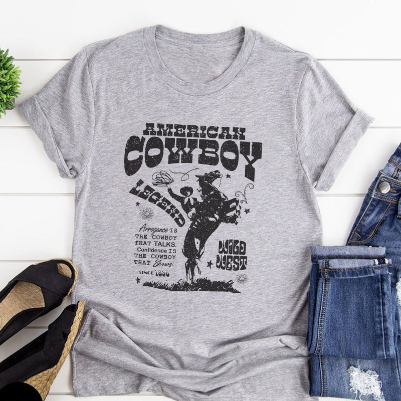 American Cowboy Women 70s Retro Oversized T Shirt Western Cowgirl Vintage Graphic T-Shirts Tees Hippie Boho Fashion Tshirt Tops