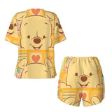 Custom Winnie The Pooh Pajama Sets Womens 2 Piece Short Sleeve Pjs Shorts Sleepwear