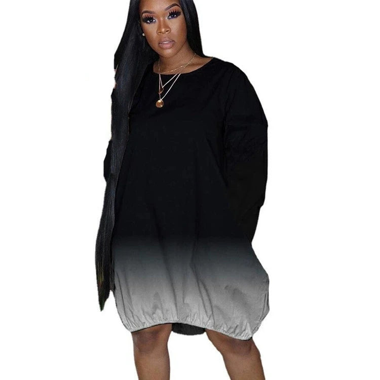 New XL Plus Size Women's Clothing from Europe and America; Casual Gradient Long Sleeve Dress