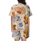 Custom Winnie The Pooh Pajama Sets Womens 2 Piece Short Sleeve Pjs Shorts Sleepwear
