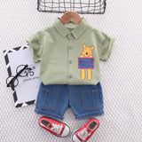 Baby Boy Clothes Winnie the Pooh Short sleeve Shirt +Denim 2pcs gentleman Clothes Toddler boys Clothing Sets