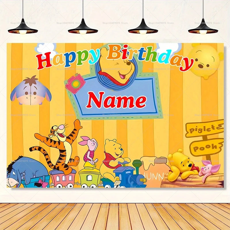 Custom Cartoon Winnie the Pooh Photography Background Personalized Name Children Birthday Decoration Party Supplies Banner