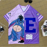 Winnie The Pooh Cartoon Classic Character Sports Jersey T-Shirt V-Neck Fashionable Streetwear Summer Women'S Casual Party Top