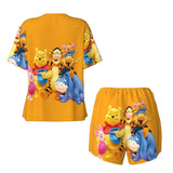 Custom Winnie The Pooh Pajama Sets Womens 2 Piece Short Sleeve Pjs Shorts Sleepwear