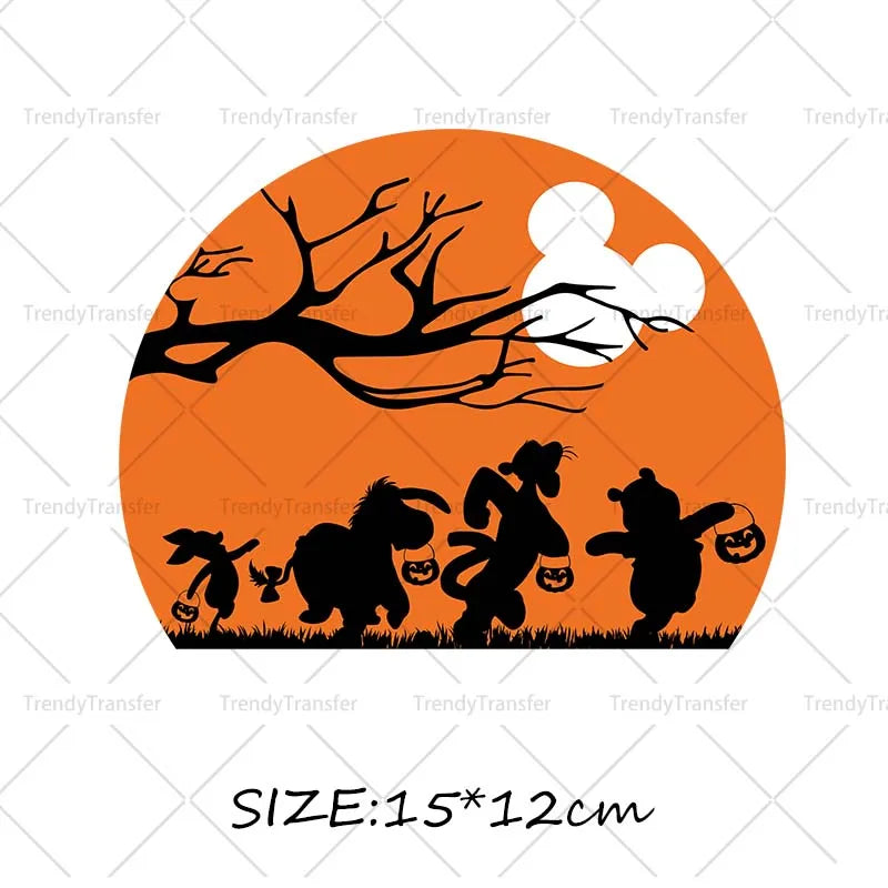 Halloween Winnie the Pooh Heat Transfer Prints for Clothes Ironing Stickers Thermal Decals on Tshirts