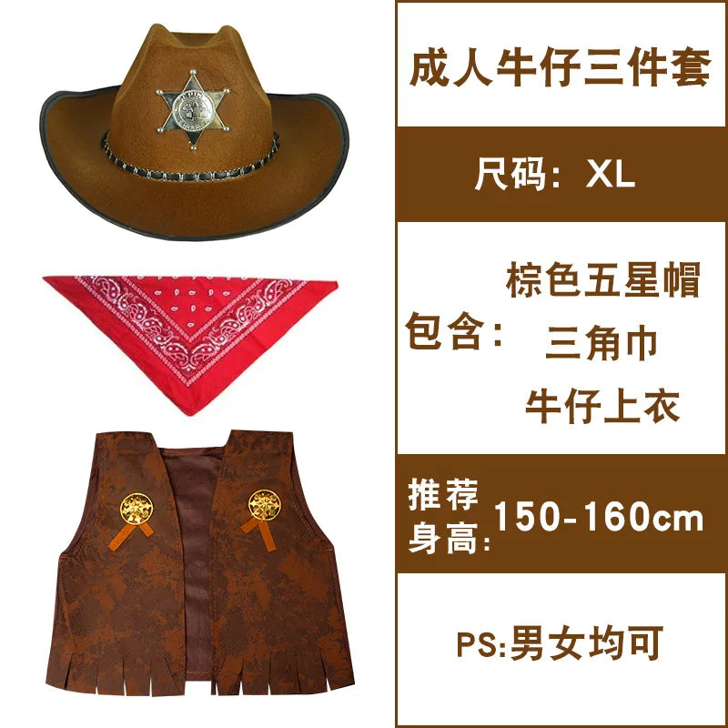 Wild West Cosplay Western Cowboy Cowgirl Costume Halloween Dress Up Clothes for Adult Kids Role Play Party Fancy Outfits Gifts