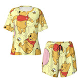 Custom Winnie The Pooh Pajama Sets Womens 2 Piece Short Sleeve Pjs Shorts Sleepwear