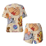 Custom Winnie The Pooh Pajama Sets Womens 2 Piece Short Sleeve Pjs Shorts Sleepwear
