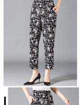 XL-8XL Plus Size Women Harem Pants Casual Elastic High Waist Pants Print Middle Aged Women Loose Straight Pants Mom Trousers